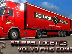 Мод Скин Squirrel Logistics Red Combo для Volvo 2009 и трейлера v1.0 для Euro Truck Simulator 2 (v1.27-1.28.x)