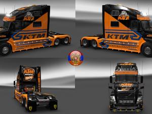 Мод Скины Volvo VNL780 & Trailer Aero Dynamic KTM Racing v1.0 для Euro Truck Simulator 2 (v1.26.x, - 1.36.x)